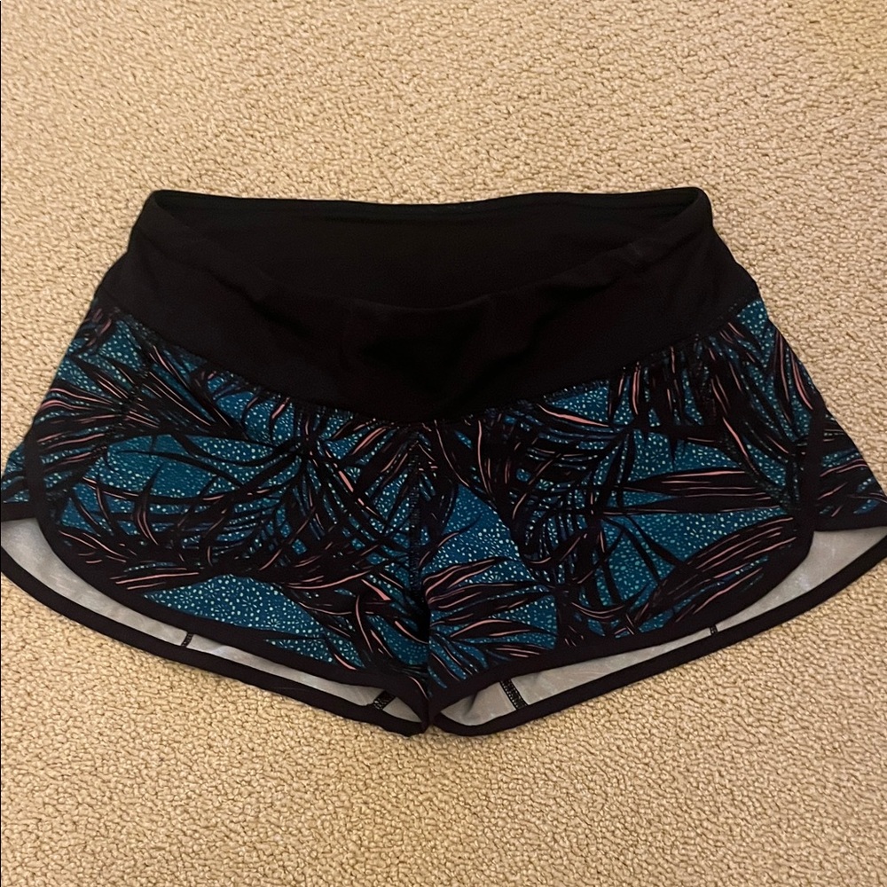 lululemon athletica Speed Up shorts- Black and Teal Patterned Athletic Shorts
